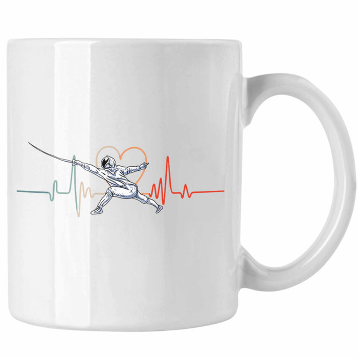 Lustige Fechten-Tasse Geschenk für Fechter Herzschlag Weiß Trendation