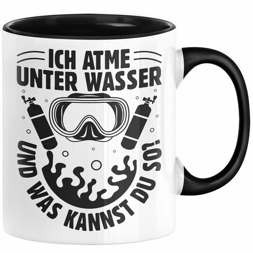 Taucher Tasse Geschenkidee Männer Frauen Tauch-Profi Geschenk Ich Atme Unter Wasser Und Was Kannst Du So Kaffee-Becher Häferl Trendation
