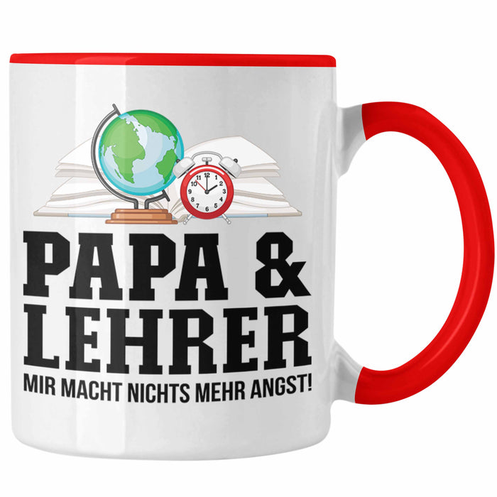 Papa und Lehrer Tasse Geschenkidee Vater für Lehrer Geburtstag Vatertag Spruch Geschenkidee Rot Trendation