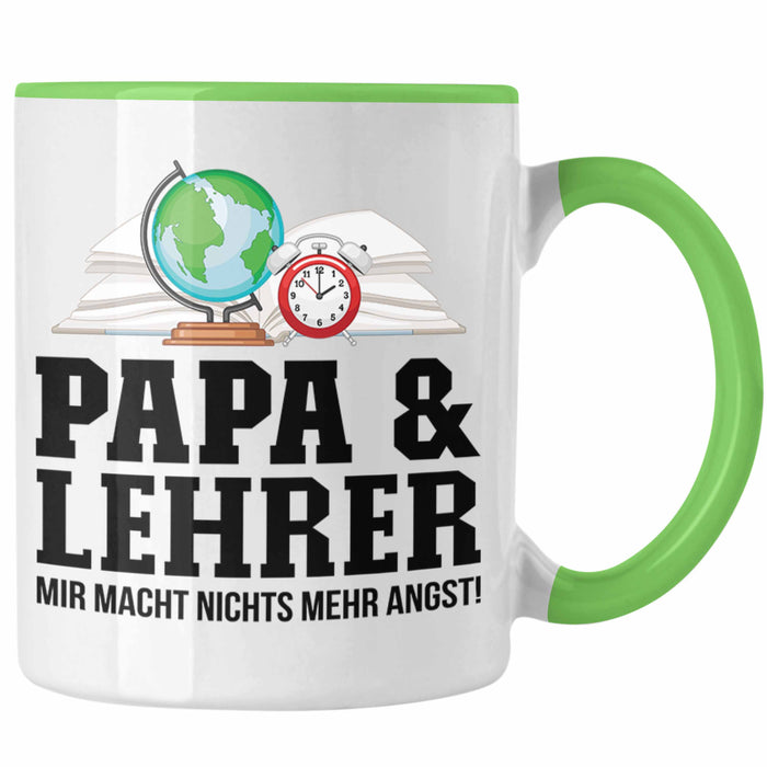 Papa und Lehrer Tasse Geschenkidee Vater für Lehrer Geburtstag Vatertag Spruch Geschenkidee Grün Trendation