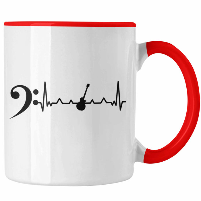 Bassist Tasse Geschenk Bass-Spieler Geschenkidee Kaffee-Becher Herzschlag Rot Trendation