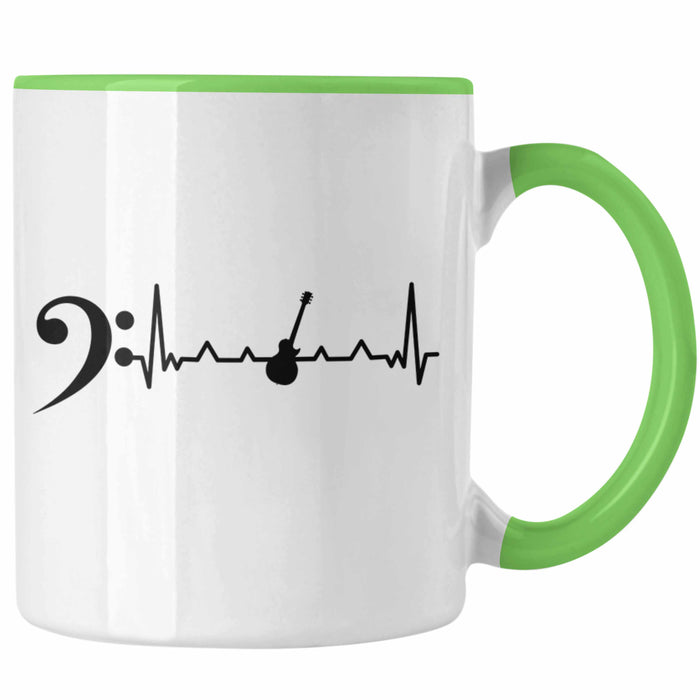 Bassist Tasse Geschenk Bass-Spieler Geschenkidee Kaffee-Becher Herzschlag Grün Trendation