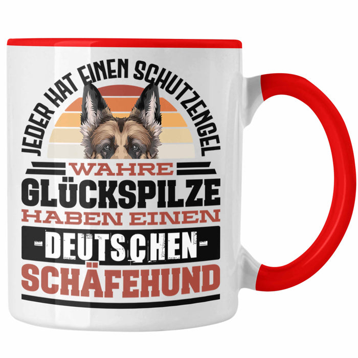 Deutscher Schäferhund Tasse Geschenkidee Kaffee-Becher Schäferhund Besitzer Schutzengel Rot Trendation