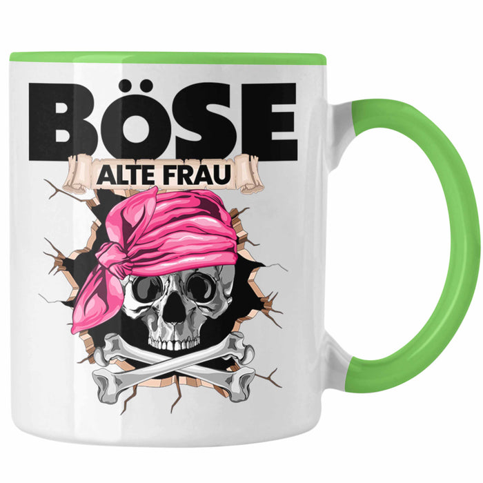 Böse Alte Frau Tasse Geschenk für Frauen Geschenkidee Piratin Kaffee-Becher Grün Trendation