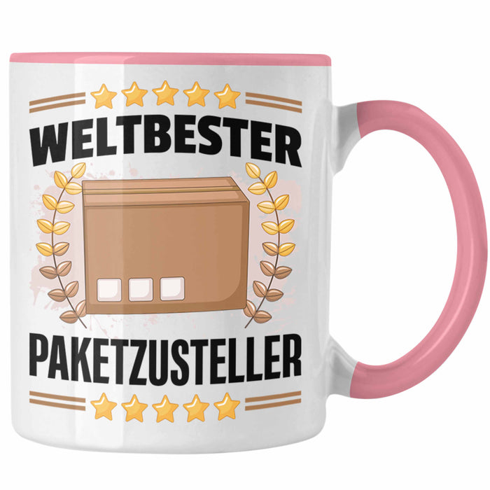 Weltbester Paketbote Paketzusteller Tasse Geschenkidee Postbote Spruch Rosa Trendation
