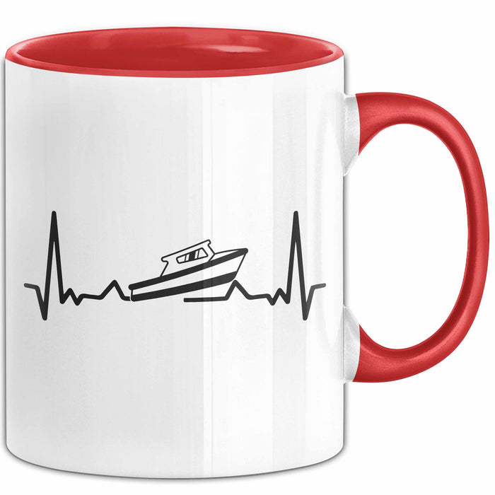 Speedboot Tasse Geschenk Yacht Geschenkidee Herzschlag Schnellboot Kaffee-Becher Rot Trendation