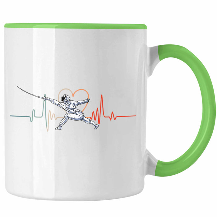 Lustige Fechten-Tasse Geschenk für Fechter Herzschlag Grün Trendation