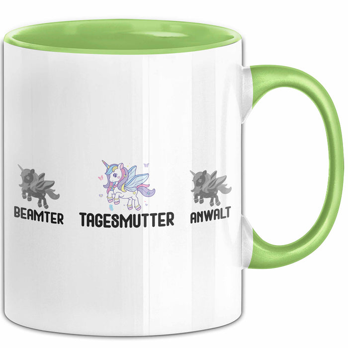 Tagesmutter Tasse Geschenk Beste Tagesmutter Einhorn Geschenkidee Kaffee-Becher Grün Trendation