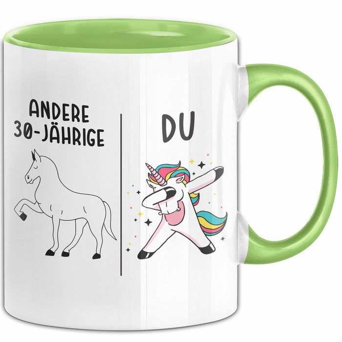 Trendation - 30. Geburtstag Frauen Tasse Einhorn Geschenk Geschenkidee 30er Geburtstag Grün Trendation