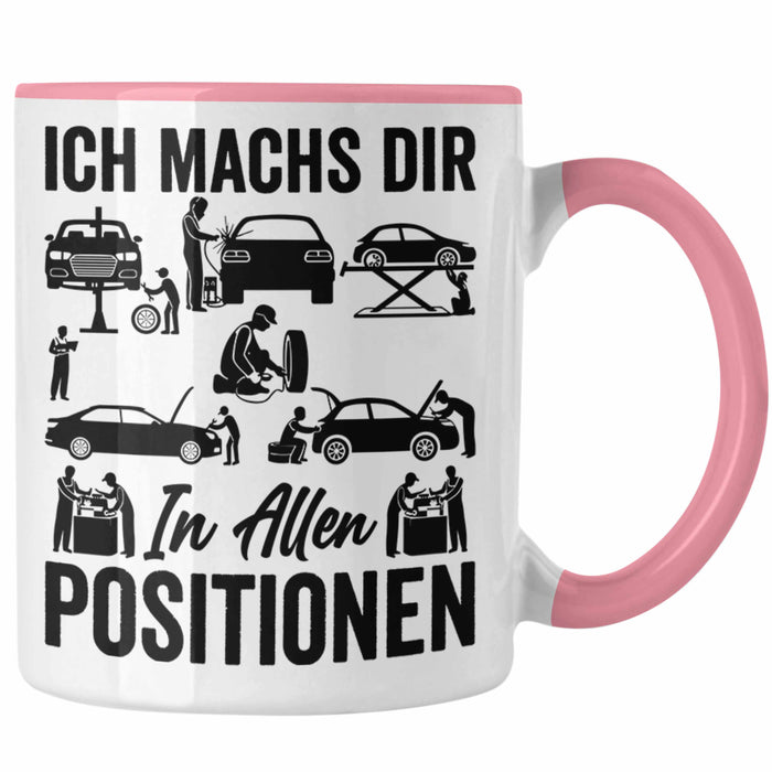 KFZ Mechaniker Geschenk MFZ Mechatroniker Ich Machs Dir In Allen Positionen Geschenkidee für Männer KFZ Mechaniker Auto Reperatur Werkstatt Rosa Trendation