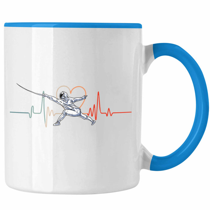 Lustige Fechten-Tasse Geschenk für Fechter Herzschlag Blau Trendation