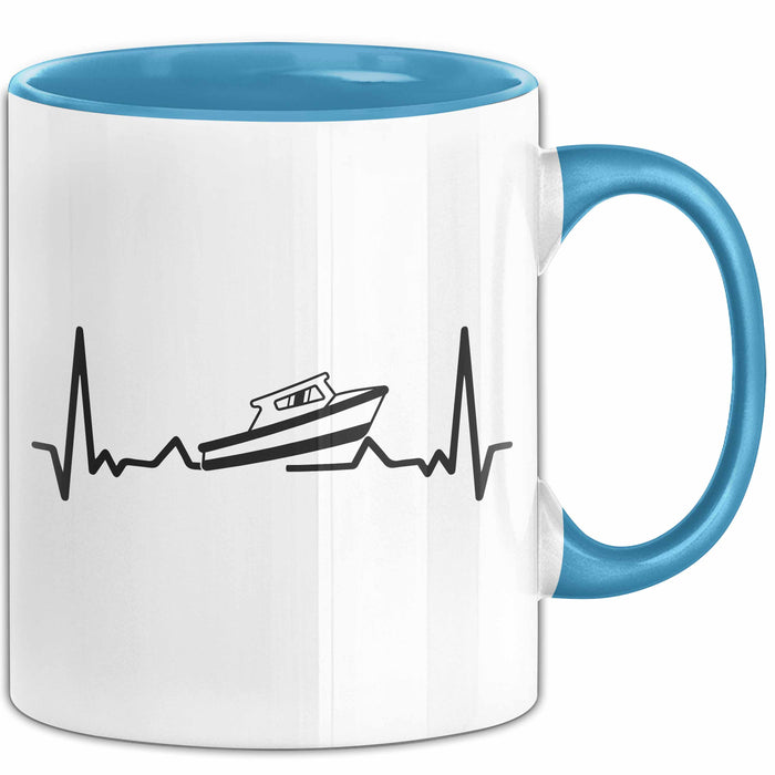 Speedboot Tasse Geschenk Yacht Geschenkidee Herzschlag Schnellboot Kaffee-Becher Blau Trendation