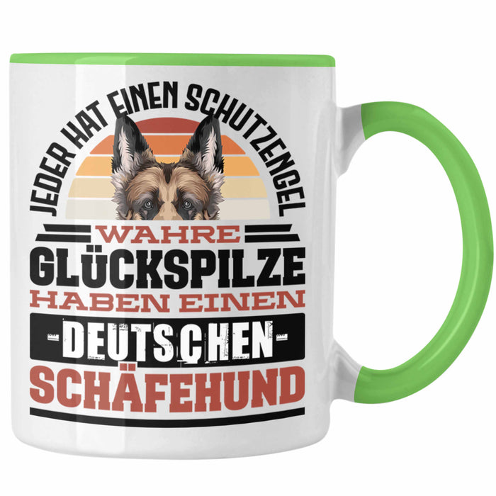 Deutscher Schäferhund Tasse Geschenkidee Kaffee-Becher Schäferhund Besitzer Schutzengel Grün Trendation
