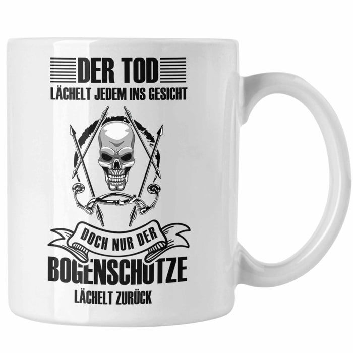 Lustige Bogenschießen Tasse für Bogenschützen Geschenkidee Pfeil und Bogen Motiv Weiß Trendation