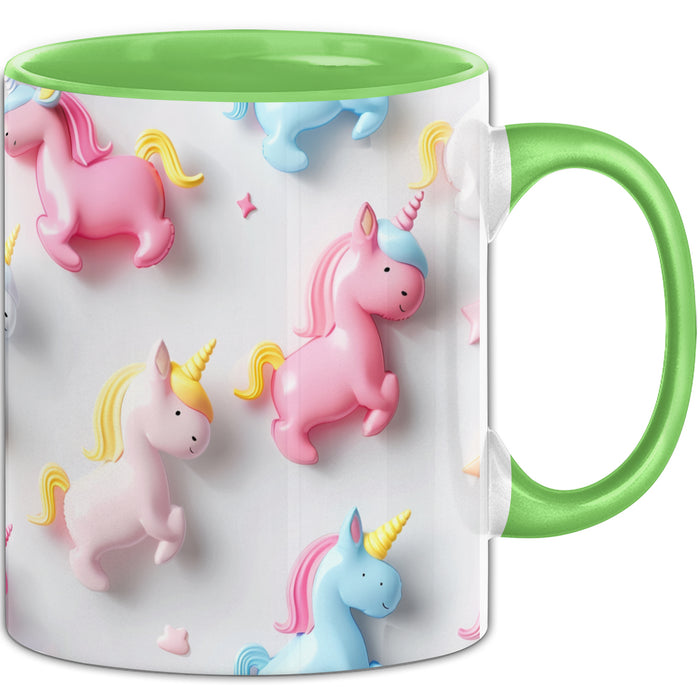 3D Tasse Einhorn Grafik Geschenkidee Mädchen 3D Einhorn Motiv Luftballong Viele Einhörner Grün Trendation