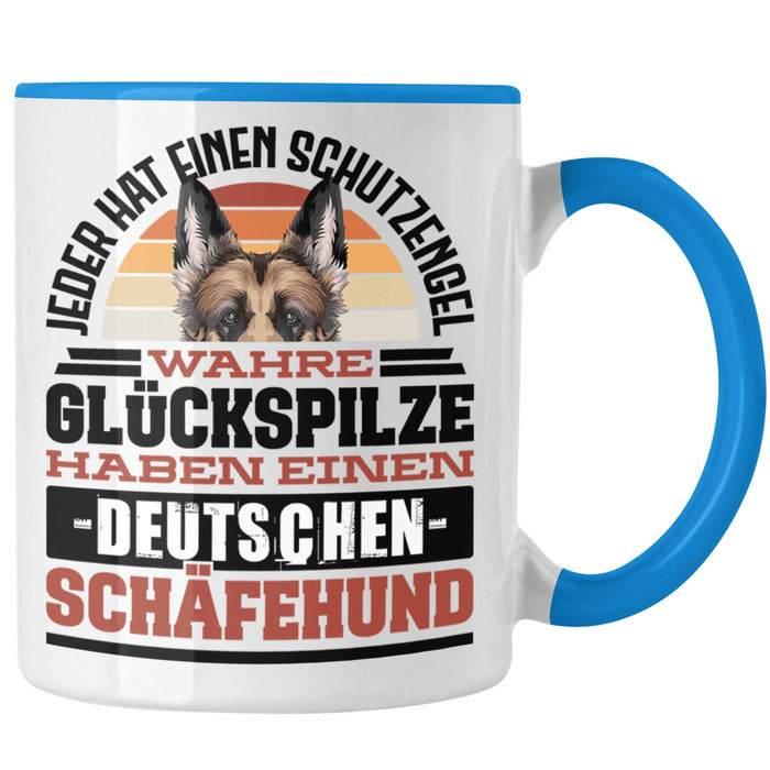 Deutscher Schäferhund Tasse Geschenkidee Kaffee-Becher Schäferhund Besitzer Schutzengel Blau Trendation
