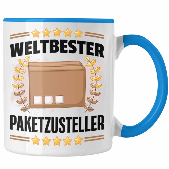 Weltbester Paketbote Paketzusteller Tasse Geschenkidee Postbote Spruch Blau Trendation