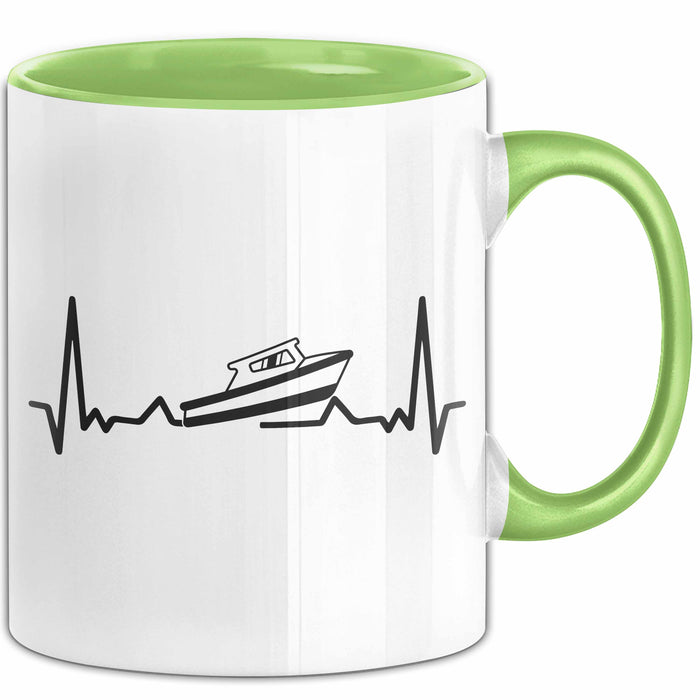 Speedboot Tasse Geschenk Yacht Geschenkidee Herzschlag Schnellboot Kaffee-Becher Grün Trendation