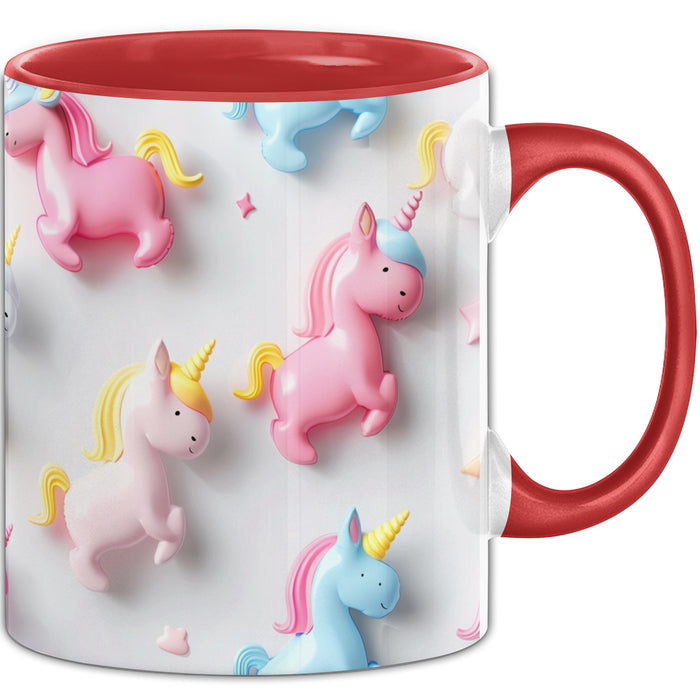 3D Tasse Einhorn Grafik Geschenkidee Mädchen 3D Einhorn Motiv Luftballong Viele Einhörner Rot Trendation