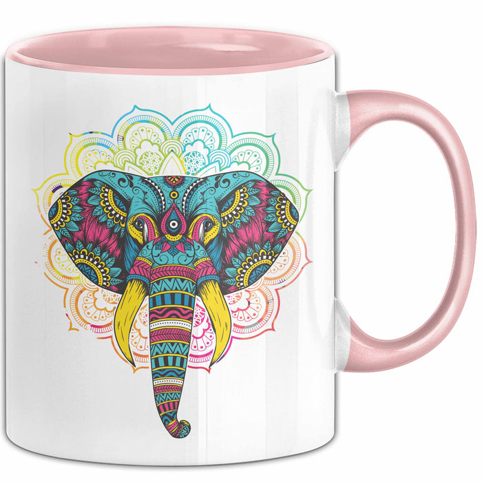 Elefant Tasse Geschenk Für Elefanten-Liebhaber Geschenkidee Mandala Bunt Rosa Trendation