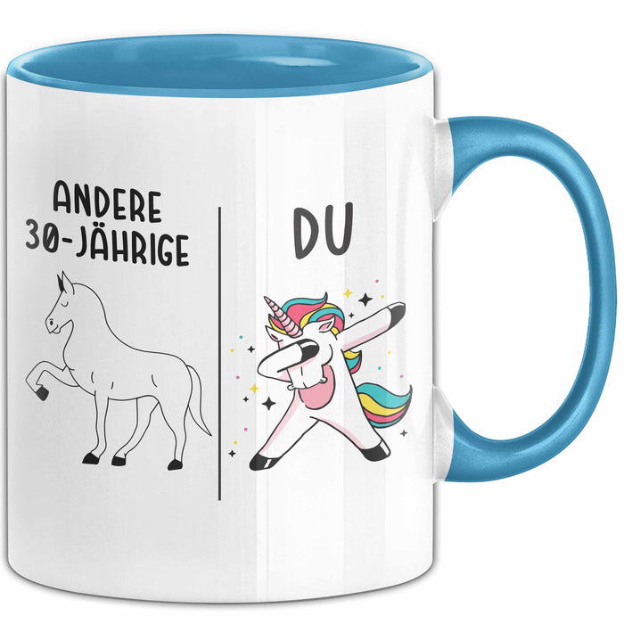 Trendation - 30. Geburtstag Frauen Tasse Einhorn Geschenk Geschenkidee 30er Geburtstag Blau Trendation