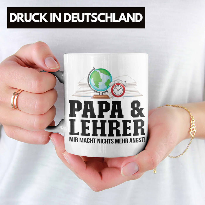 Papa und Lehrer Tasse Geschenkidee Vater für Lehrer Geburtstag Vatertag Spruch Geschenkidee Weiß Trendation