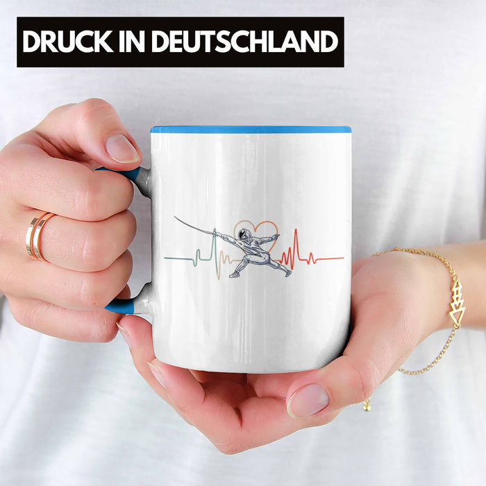 Lustige Fechten-Tasse Geschenk für Fechter Herzschlag Blau Trendation