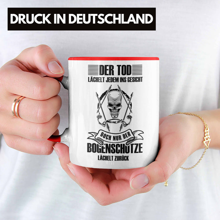 Lustige Bogenschießen Tasse für Bogenschützen Geschenkidee Pfeil und Bogen Motiv Rot Trendation