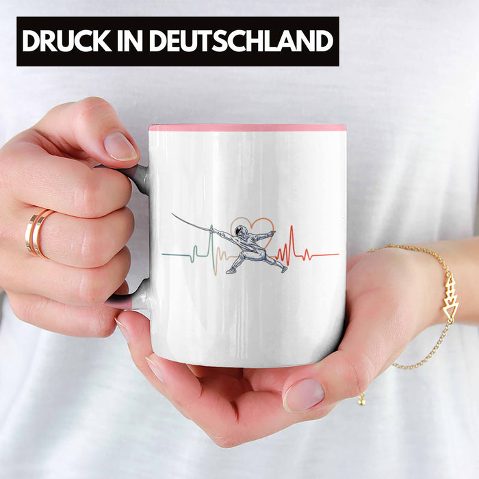 Lustige Fechten-Tasse Geschenk für Fechter Herzschlag Rosa Trendation