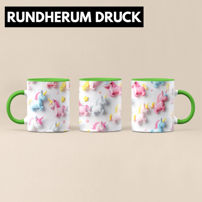 3D Tasse Einhorn Grafik Geschenkidee Mädchen 3D Einhorn Motiv Luftballong Viele Einhörner Grün Trendation