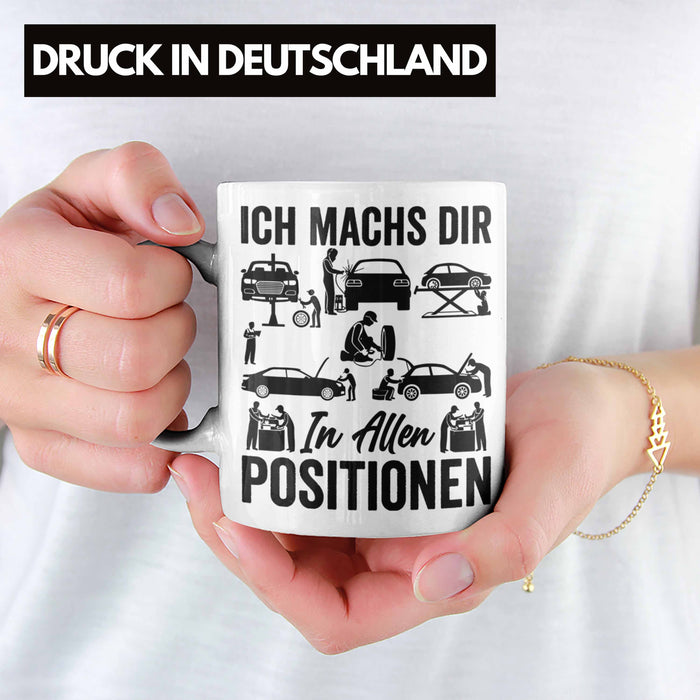KFZ Mechaniker Geschenk MFZ Mechatroniker Ich Machs Dir In Allen Positionen Geschenkidee für Männer KFZ Mechaniker Auto Reperatur Werkstatt Weiß Trendation