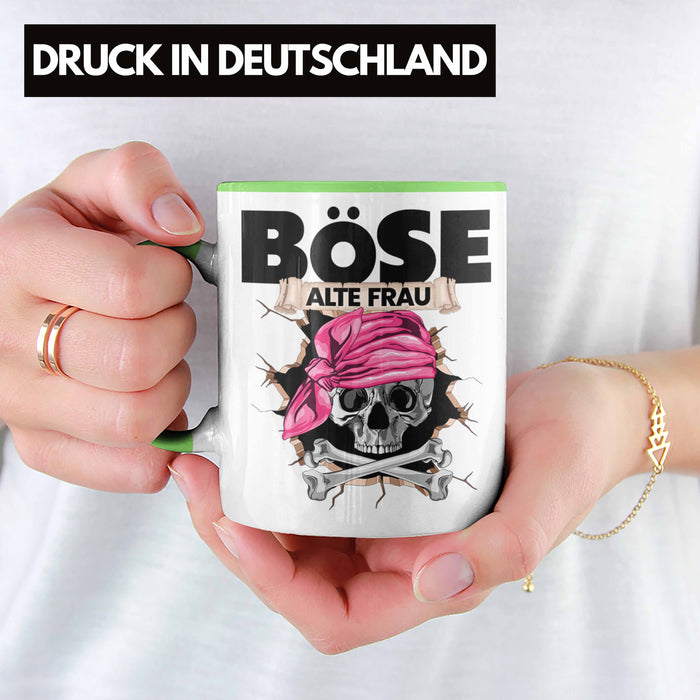 Böse Alte Frau Tasse Geschenk für Frauen Geschenkidee Piratin Kaffee-Becher Grün Trendation