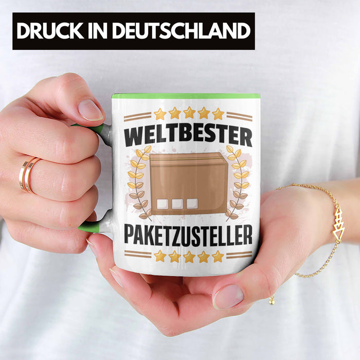 Weltbester Paketbote Paketzusteller Tasse Geschenkidee Postbote Spruch Grün Trendation