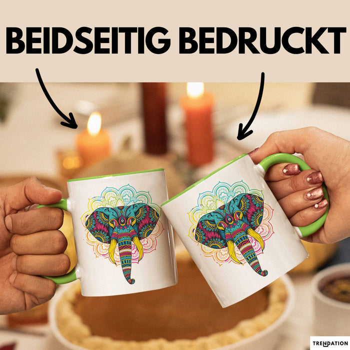 Elefant Tasse Geschenk Für Elefanten-Liebhaber Geschenkidee Mandala Bunt Grün Trendation