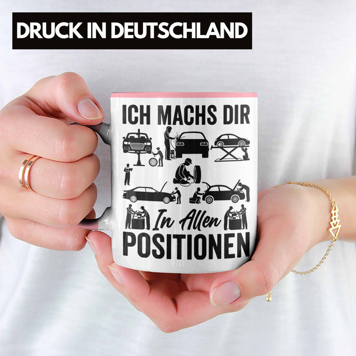 KFZ Mechaniker Geschenk MFZ Mechatroniker Ich Machs Dir In Allen Positionen Geschenkidee für Männer KFZ Mechaniker Auto Reperatur Werkstatt Rosa Trendation