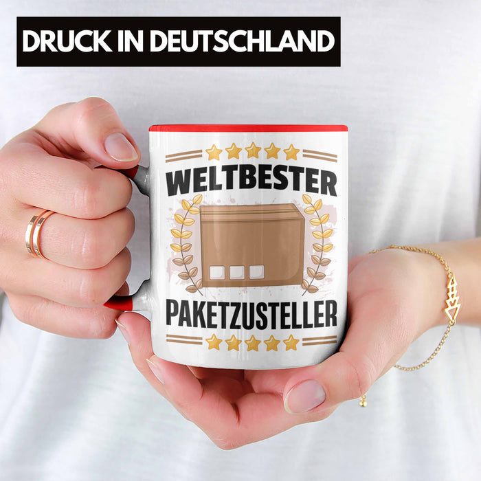 Weltbester Paketbote Paketzusteller Tasse Geschenkidee Postbote Spruch Rot Trendation