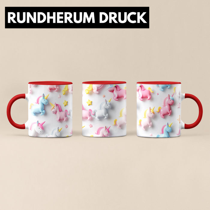 3D Tasse Einhorn Grafik Geschenkidee Mädchen 3D Einhorn Motiv Luftballong Viele Einhörner Rot Trendation