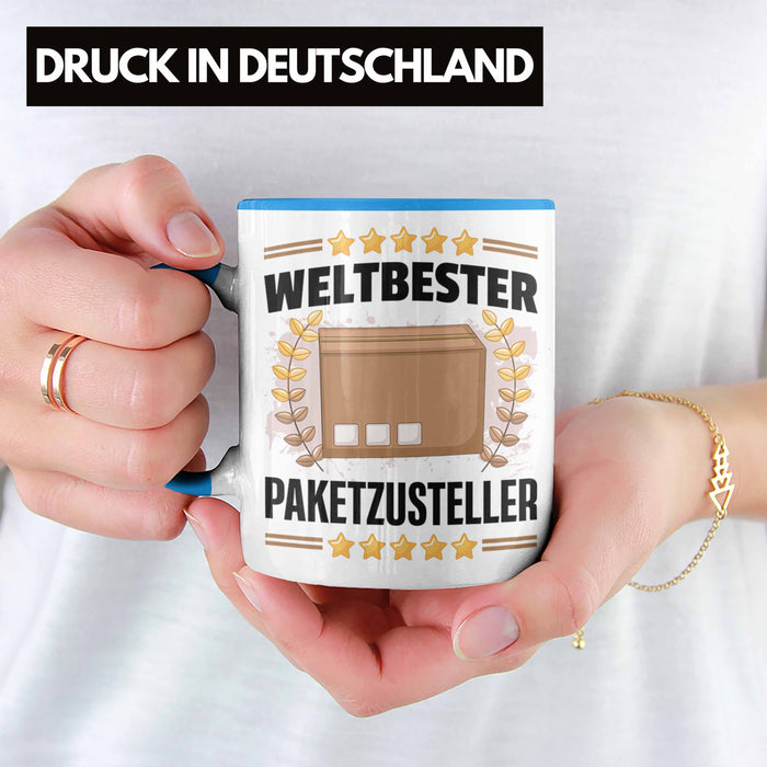 Weltbester Paketbote Paketzusteller Tasse Geschenkidee Postbote Spruch Blau Trendation