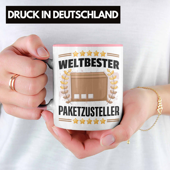 Weltbester Paketbote Paketzusteller Tasse Geschenkidee Postbote Spruch Rosa Trendation
