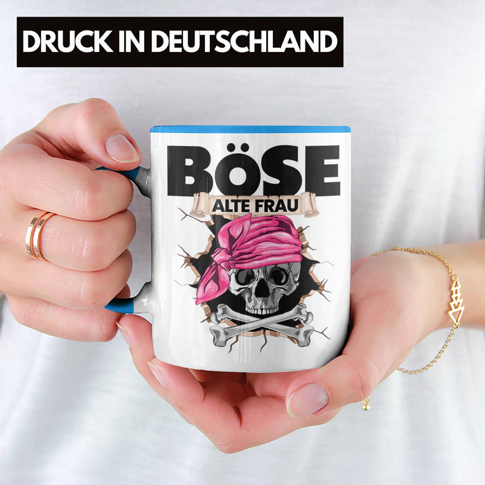 Böse Alte Frau Tasse Geschenk für Frauen Geschenkidee Piratin Kaffee-Becher Blau Trendation