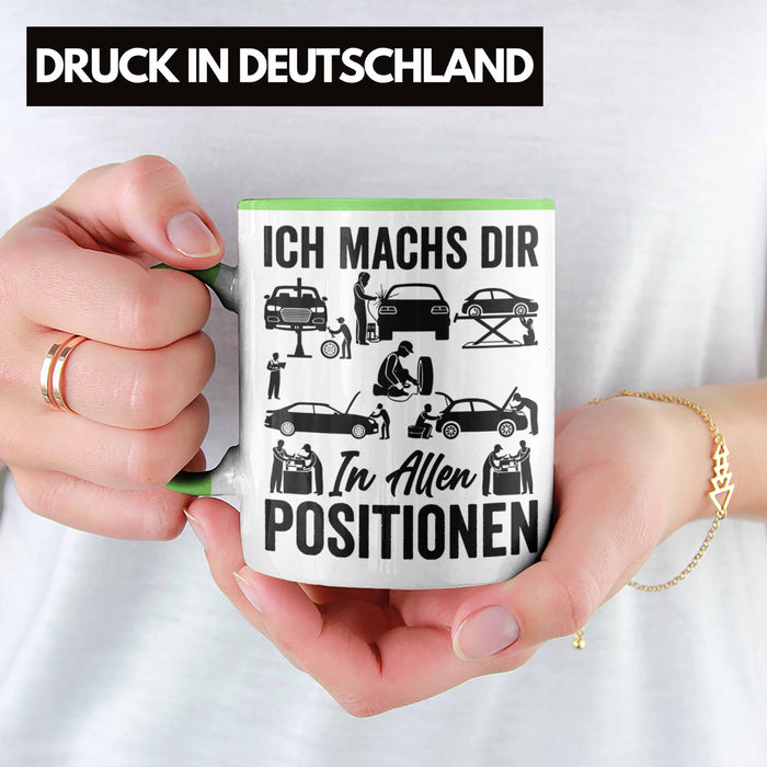 KFZ Mechaniker Geschenk MFZ Mechatroniker Ich Machs Dir In Allen Positionen Geschenkidee für Männer KFZ Mechaniker Auto Reperatur Werkstatt Grün Trendation