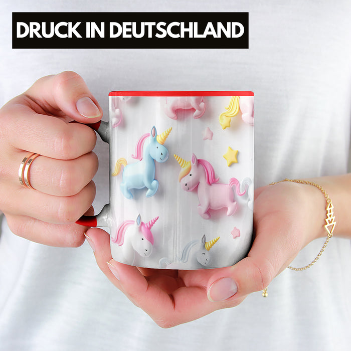 3D Tasse Einhorn Grafik Geschenkidee Mädchen 3D Einhorn Motiv Luftballong Viele Einhörner Rot Trendation