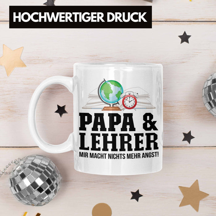 Papa und Lehrer Tasse Geschenkidee Vater für Lehrer Geburtstag Vatertag Spruch Geschenkidee Weiß Trendation