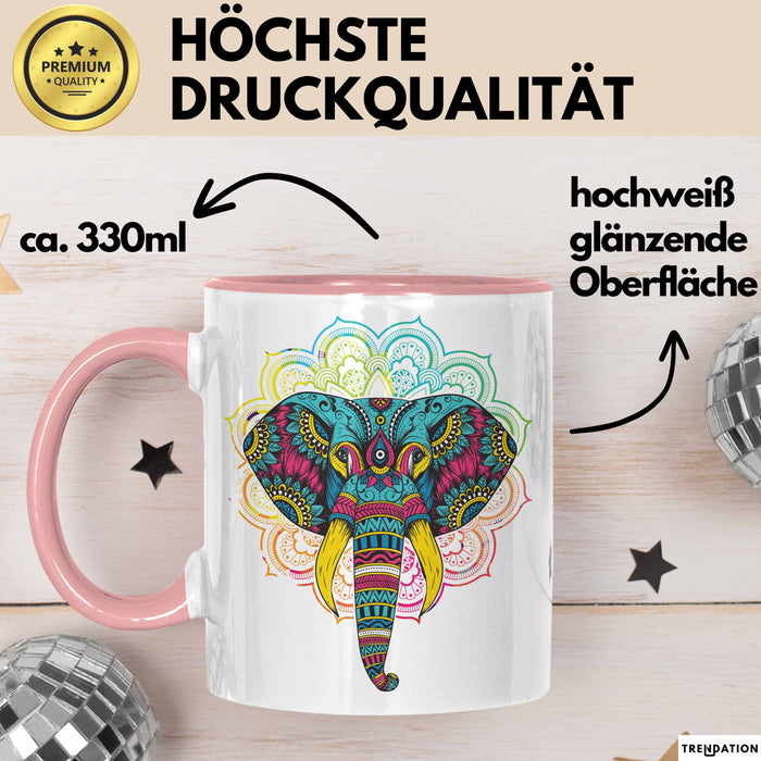 Elefant Tasse Geschenk Für Elefanten-Liebhaber Geschenkidee Mandala Bunt Rosa Trendation