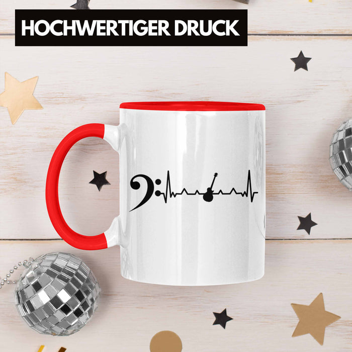 Bassist Tasse Geschenk Bass-Spieler Geschenkidee Kaffee-Becher Herzschlag Rot Trendation