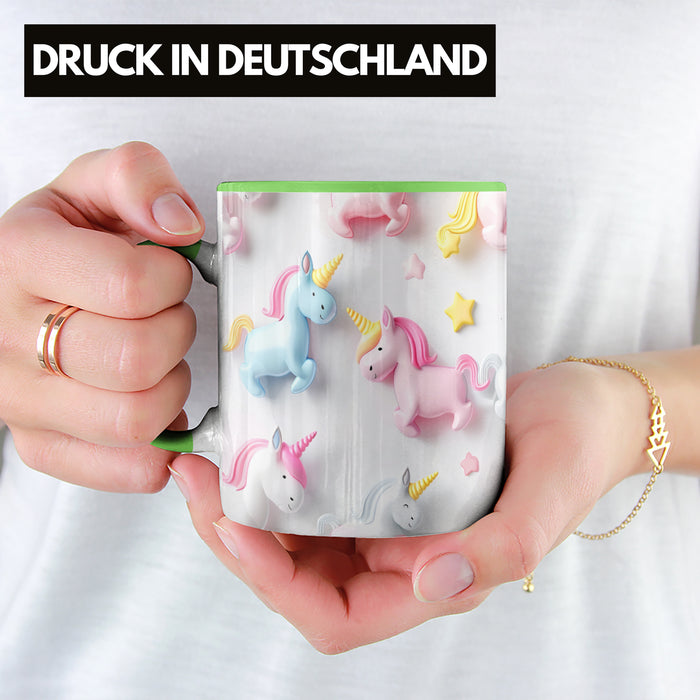 3D Tasse Einhorn Grafik Geschenkidee Mädchen 3D Einhorn Motiv Luftballong Viele Einhörner Grün Trendation
