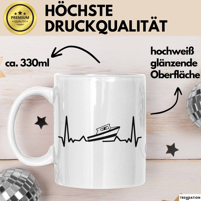 Speedboot Tasse Geschenk Yacht Geschenkidee Herzschlag Schnellboot Kaffee-Becher Weiß Trendation