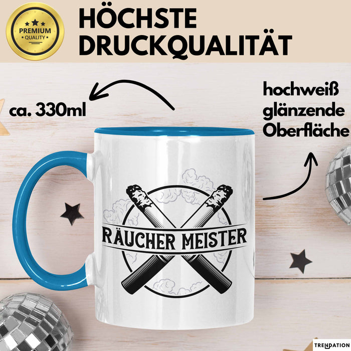 Raucher Geschenk Tasse Spruch Räucher Meister Geschenkidee Rauchen Blau Trendation