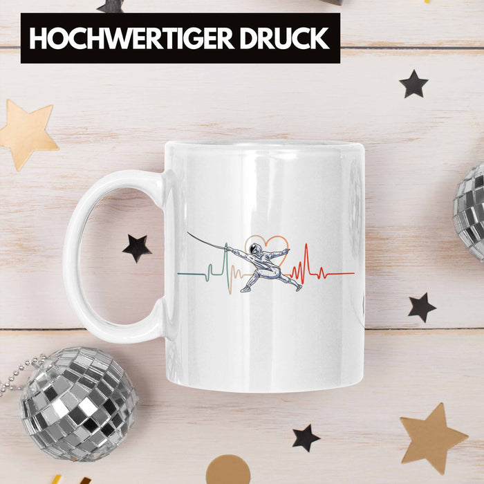 Lustige Fechten-Tasse Geschenk für Fechter Herzschlag Weiß Trendation