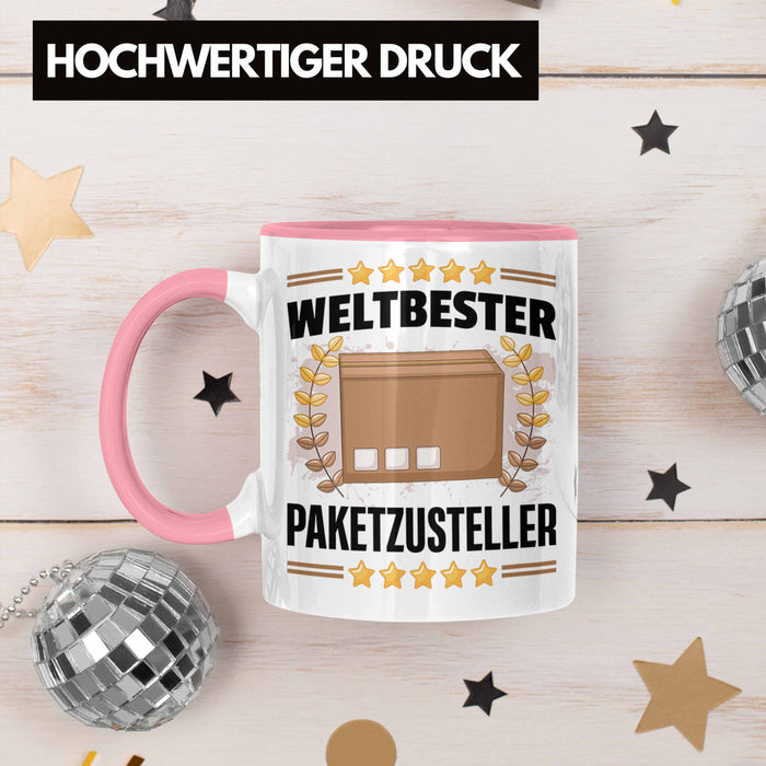 Weltbester Paketbote Paketzusteller Tasse Geschenkidee Postbote Spruch Rosa Trendation